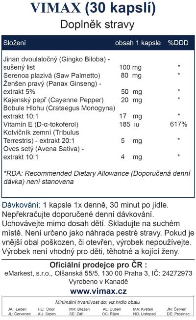 Vimax - česká etiketa